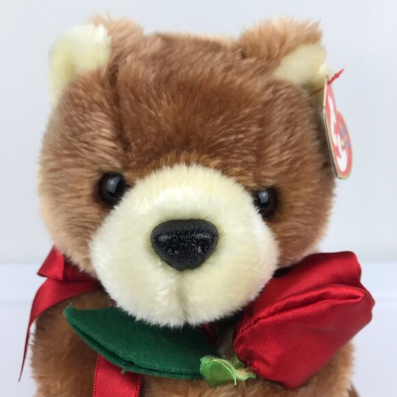 Ty Beanie Buddy Always Bear Plush 9" Brown Red Rose 2005 Stuffed Animal Tags - Picture 2 of 13